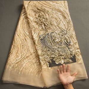 Gold African Wedding Lace Fabric broderade nigerianska spetstyger 2023 Högkvalitativt franskt spetsstyg med paljetter S3459