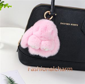 10 cm Söt verklig äkta Rex Rabbit Fur Bunny Bag Charm Keyring Phone Purse Handbag Pendant Gift9166666