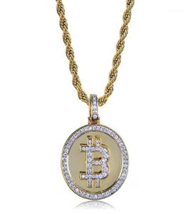 Correntes Hip Hop Iced Out Rhinestone Coin Pingente Colar BTC Mining Presente para homens com corda Chain5564386