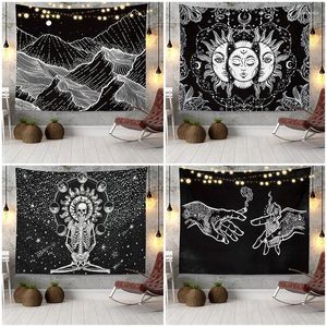 Tapisserier explosiv tapestry Custom Star Moon Mountain Black and White Bedside Soffa Live Broadcast Bakgrundsduk