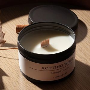 Black Tin Can Scented Aromatic Candles Wooden Wick Candle Jars with Lid Classic Home Decorative Dried Flower 240412