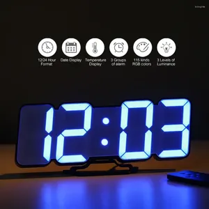 Wall Clocks Desktop Clock 3D Wireless Remote Digital RGB LED Alarm USB Powered 115 Color 3-Level Brightness Sound Control