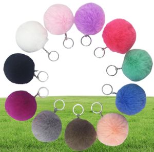 Artificial Rabbit Fur Ball Plush Fuzzy Fur Key Chain Ball Keychain Car Bag Keychain Key Ring Pendant Jewelry with Ring sxjun25766057