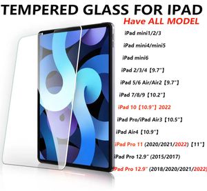 0,4 mm 9H Protetor de tela de vidro temperado para iPad para iPad 10 9 8 7 6 5 4 3 2 1 iPad mini6 iPad Air 2 3 4 iPad Pro 12,9 2022 no OPP Bag7005631