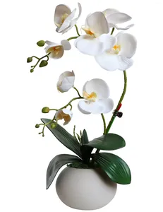 Декоративные цветы 2024 настоящий прикосновение белая орхидея искусственная с вазами фальшивые растения для домашнего декор ванной комнаты в помещении рождественские украшения