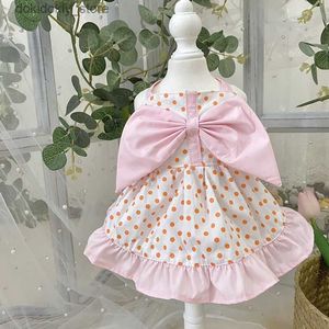 Hundkläder sommar båge polka dot halter klänning chihuahua katt valp gör kläder spets sun hat Yorkshire poodle bichon teddy utomhus kläd xs l49