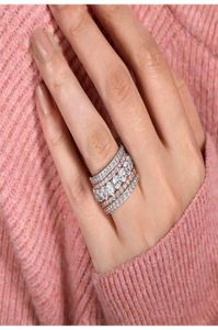 Ankomst Rose Gold Color 4 Pieces Stacked Stack Wedding Engagement Ring Set för Women Fashion Band R5899 2110122824015