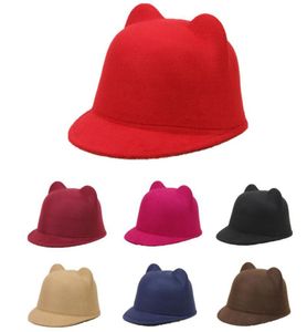 قبعات واسعة الحافة الأذنين Cat Cat Wool Wool Felt for Women Boys Girls Coll Coll Fedoras Fedoras الرسمية الفروسية ParentChild 8442262