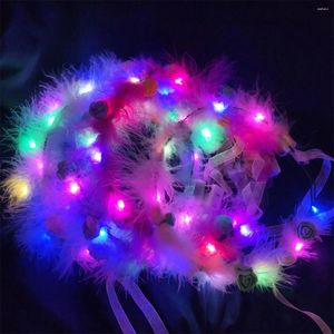 Party Decoration 20Pcs LED Light Feather Flower Headband Wreath Garland Crown Rose Women Luminous Headwear Supplies