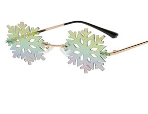 2020 Fashion Christmas Snowflake Solglasögon Kvinnor Män Framless Green Mirror Shades Clear Lens Festival Glasses GAFAS UV4009350420