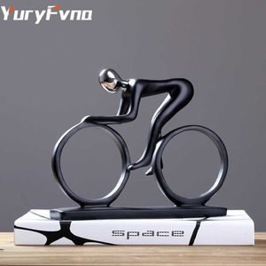 YURYFVNA BICYCLE STATUE DHAMPION CYKLIST SCULPTURE Figur HESIN Modern Abstrakt Art Athlete Bicycler Figurine Home Decor Q0525239V
