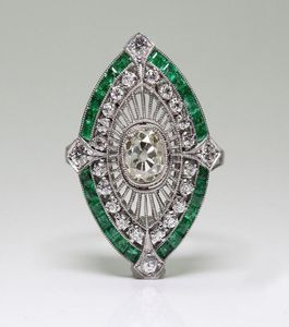 Antique Art Deco 925 Sterling Silver Emerald White Sapphire Floral Engagement Party Ring Dimenica Gift Day US 5 124200181