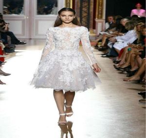 Zuhair Murad White Lace Long Sleeves Prom Dress Aptliques Kneelength Promイブニングドレスエレガントな長袖パーティーガウン3925185