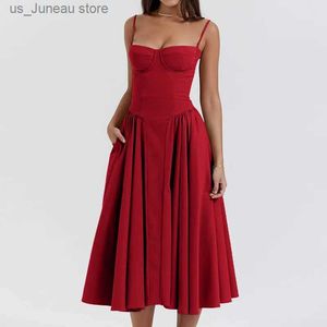 Grundlegende lässige Kleider elegant schlanker Rückenless Sling Red Kleid Frauen Modelle Modus Kleider 2024 Neue Sommer -Party -Abend Roben Vestidos T240412