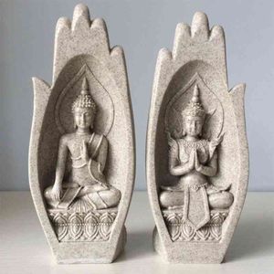 2 pezzi Sculture per mani di Buddha Statue Monk Figurina Tathagata India Yoga Nordic Accessori per la decorazione per la decorazione per la casa Nordica Accessori decorativi per ufficio 2103235O