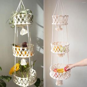 Tapestries Cilected Cotton Rope Hand Woven Macrame Tapestry Storage Net Pocket Wall Hanging Basket Plants Shelf Door Pendant Decor