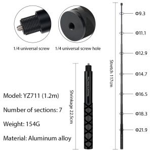 Attacchi a bastoncino da 1,2 m di estensione in fibra di carbonio Insta 360 Accessorio per Insta360 X3 / One X2 / One Rs per accessori GoPro