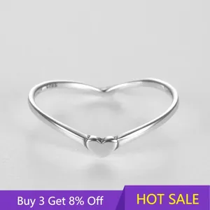 Cluster Rings Real 925 Sterling Silver V Shape With Small Cute Heart For Women Wedding Oregelbundna fina ringsmycken