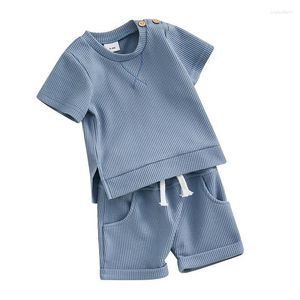 Kläderuppsättningar Ledy Champswiin Baby Boy Girl Summer Outfits Småbarn Solid Color Clothes Pocket Shorts och Top Set
