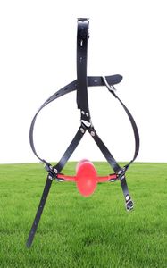 BDSM Bondage Sex Toys 48 mm Big Ball Gag z skórzaną głową PVC Maska otwartego usta kneblowanie w grze dorosłych erotyczne produkty seksualne 6058331