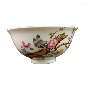 Estatuetas decorativas chinesas velhas porcelana Painted Painted Flower and Bird Pattern Bowl