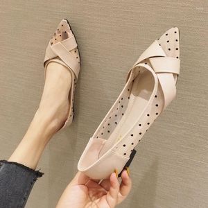 Lässige Schuhe Air Mesh Patchwork Pu Bow-Tie Ballerina Flats Frauen Polka Dot Spitze Zehenschlepper atmungsaktivem ausschnittenem flachem Ballett