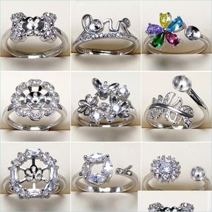 Ustawienia biżuterii DIY Pearl Pierścienie 925 Pierścień z cyrkonu Sier dla kobiet Grfel Drobne Regulowane Rozmiar Walentynki Prezent 9 szt./Partia Dhgarden DH0SX