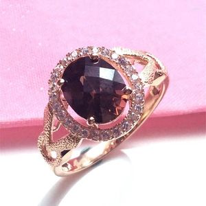 Anéis de cluster 585 Pedra preciosa de ouro roxo para mulheres Engajamento 14K rosa banhado elegante cristal aberto jóias de luxo