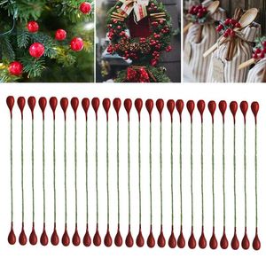 Decorative Flowers Christmas Artificial Berries Red Cherry Stamen Mini Fake DIY Gift Box Wreath Wedding Party Decor Supplies Decorated 6mm