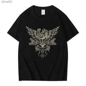 Women's T-Shirt Korn Skull Wings Black T Shirt Women And Men Metal Gothic Rock Band T Shirts Vintage Plus Size T-shirt Cotton TopsL2403