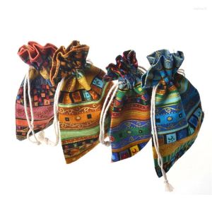 Gift Wrap 10pcs/lot 10x14cm Ethnic Wind Cotton Linen Bags Beam Mouth Buddhist Coin Purse Storage Bag Jewelry Beads Sachet Supplies