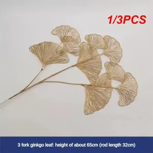 Decorative Flowers 1/3PCS Fan Leaf Netting Artificial Gold Ginkgo Eucalyptus Holly Plastic For Wedding Flower Arrangement Home Decor Crafts