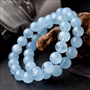 Natural Aquamarin Agate Stone Pärlor Armband MAN KVINNA Vintage Charm Runda pärlor Elastiska smycken för kvinnors vän gåva till barn 240402