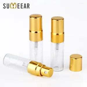 Depolama Şişeleri 100pc/Lot 3ml Taşınabilir Örnek Sprey Şişe Şaşkın Cam Parfüm Atomizer Altın Metal Pompa Seyahat Konteyneri