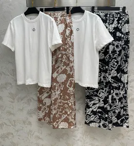 2024 Design Summer Women's Two Piece Skirts Fashion Women Round neck Short Sleeve Casual Tops High Waist A-line Long Skirts Loose Two Piece Set Tracksuit