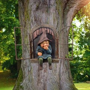 Estátua do jardim criativo Elf Sair O Out Tree Hug Adequado para Decoração de Courtyard Devochas Decoração ao ar livre 240412