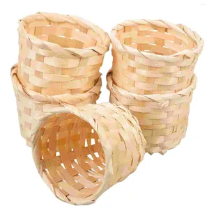 Conjuntos de utensílios de jantar 5 pcs tecidos cesto de cesto de cesto rack Servando recipiente de frutas pão de bambu feito à mão feita em casa armazenamento infantil