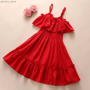 Mädchenkleider Kinder Kinder Mädchen Neujahr rote Prinzessin Kleid von Schultergürtel Schleuder Kleid Geburtstagsgeschenke Party Kleidung für Kinder Mädchen 2-7 Jahre Y240412