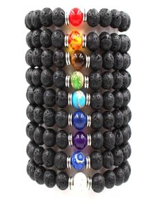 Vulkanstein Unisex Chakra Energy Armband natürliche schwarze Lava -Stein -Armbänder 8mm farbenfrohe Stränge Perlenarmbänder Juwelier Geschenk J3843849