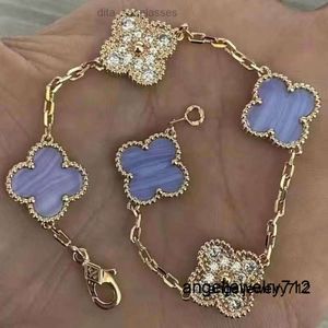 VAN FOUR LEAF CLOVER BRACELET S925 Sterling Silver Luxury Brand Design 밴 Four-Leaf Flower High-End Ladies Bracelet