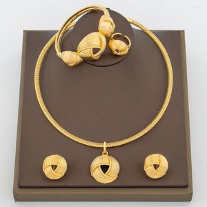 Necklace Earrings Set Trend Gold Plated Jewelry For Women And Pendant Daily Wear African Bangle Ring Weddings