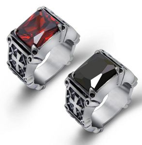 Hochwertiger Mode HipHop Rot / Schwarz großer Strasssteinstein Biker Herren Silber Edelstahl Punk Design Ring 7-12#7148203