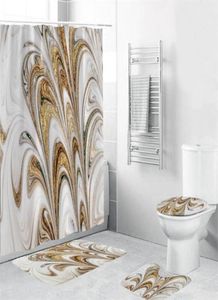 Bathroom Set Waterproof Shower Curtain Nonslip Mats Bath Carpets Toilet Seat Cover Lid Floor Mat Bathroom Decor 180cmx180cm LJ2019364857