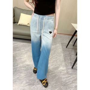 Damen -Leggings A23SS Produktgradientenfarbe Block gewaschene Jeans mit elastischen Gummibanddesign, Denim -Baumwollstoff -Draw -String -Freizeitstil