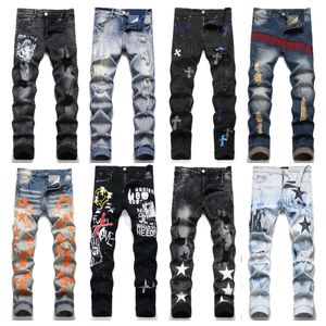 Jeans Amirir Jeans Jeans Man Jeans Mulheres Jeans Europeu Jean Hombre Mens calça Bordado Bordado de Motoria Ripped para Trend Cotton Fashion Jeans Purple Brand Brand