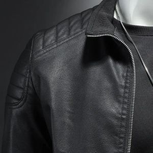 High-quality Faux Leather Motorcycle Jacket for Men, Korean Style Smart Casual Standard Coat