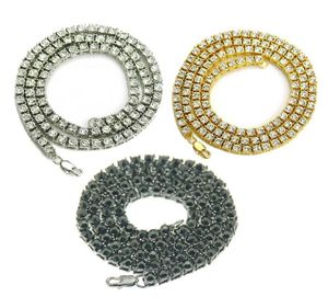 Män hiphop bling is ut tenniskedja 1 rad halsband överdådig klastisk silvergoldblack kedjor smycken9927132