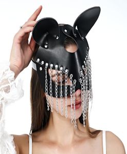Uyee Sexy Cosplay Bunny skórzana maska ​​Halloween Maski Cat Ear Kobiet Dziewczyna Czarna skóra maskarada karnawałowa maska ​​cosplay6278728