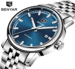 Benyar 2019 New Fashion Top Luxury Brand Leather Watch Men Automático Men Watch Men Aço Mecânica Relógios Relogio Masculino5035095
