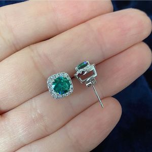 Solid 925 Sterling Silver Lab Blue Green Moissanite Diamond Studörhängen för kvinnor Super mousserande bröllop smycken gåvor